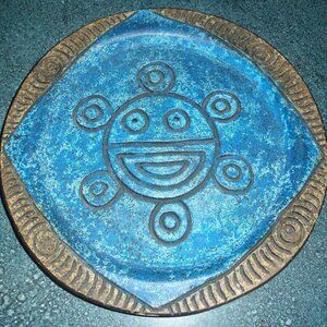 Puerto Rico Blue Sun Face Stoneware Plate Signed By Artist G. Willen - GIFT!